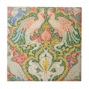 Carreau Oiseau perroquet et paon d'art ancien de Walter Cr