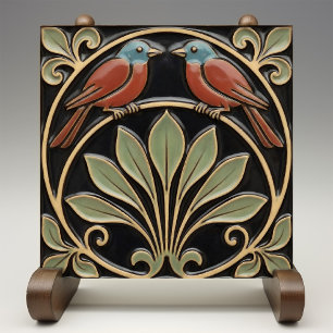 Carreau Oiseau sur fleurs Art Déco Nouveau Faux Relief