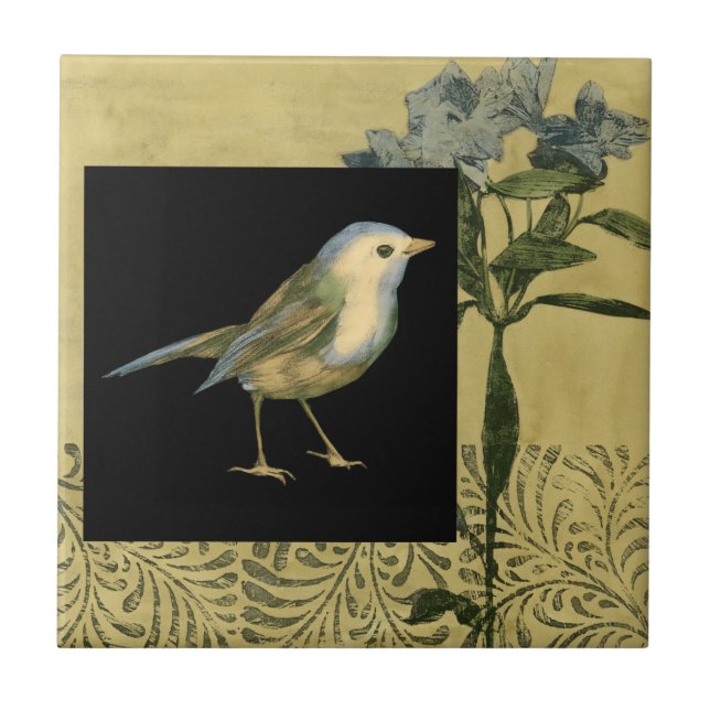 Carreau Oiseau sur Noir et Arrière - plan Vintage (Devant)
