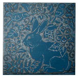 Carreau Oiseau Turquoise de lapin d'art Foliage floral