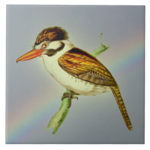 Carreau Oiseau vintage de Puff à oreille blanche avec ciel
