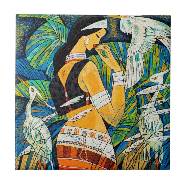 Carreau Oiseaux abstraits de dame d'oriental de cinglement (Devant)