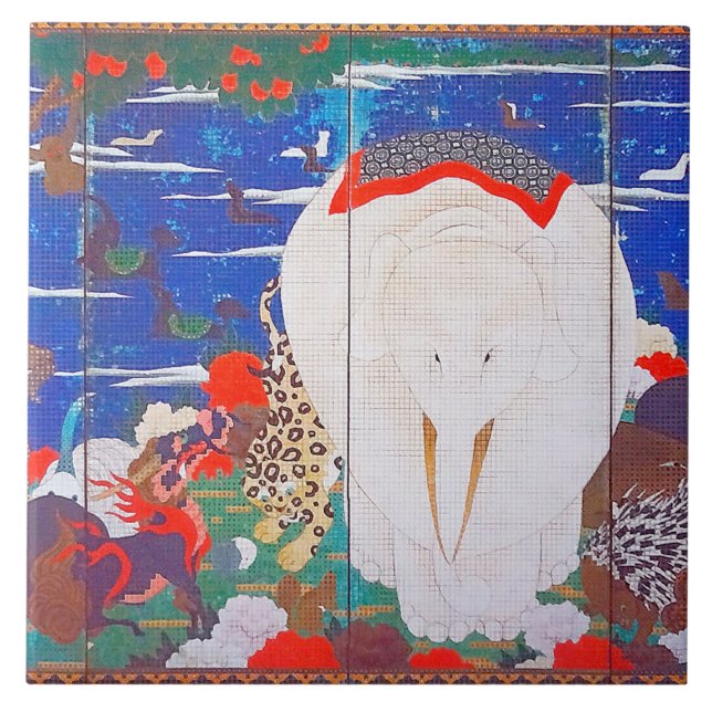 Carreau Oiseaux, animaux et Plantes floraux(droite)Jakuchu (Devant)