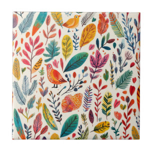 Carreau Oiseaux aquarelle boho – Artistique inspiré de la