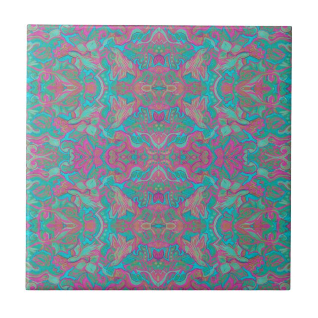 Carreau Oiseaux Arabesque Bohème Bohème Turquoise Motif (Devant)