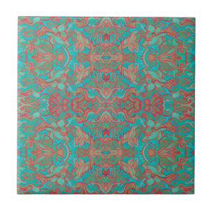 Carreau Oiseaux Arabesque Bohème Bohème Turquoise Rouge Ve