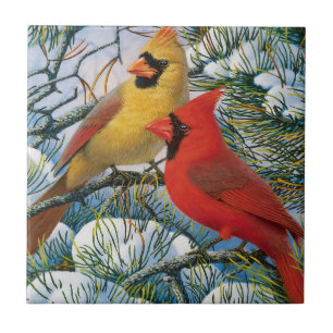 Carreau Oiseaux cardinaux rouges Céramique hivernale de ne