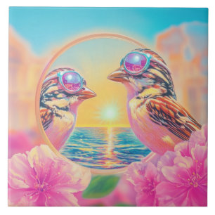 Carreau Oiseaux cool avec lunettes de soleil au coucher du
