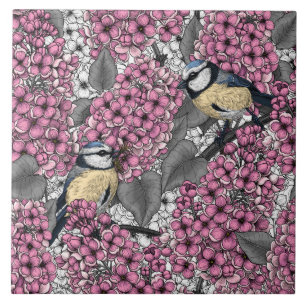Carreau Oiseaux dans le jardin lilas rose