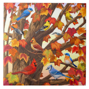 Carreau Oiseaux dans l'érable d'automne