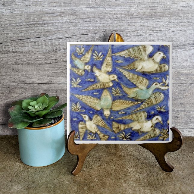 Carreau Oiseaux de mer bleu antique Goéland Pélican Mouett (Créateur téléchargé)