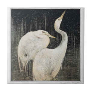 Carreau Oiseaux Deux aigrettes Art Victorien
