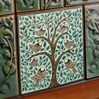 Oiseaux et arbre de vie Sage Vert Art Nouveau