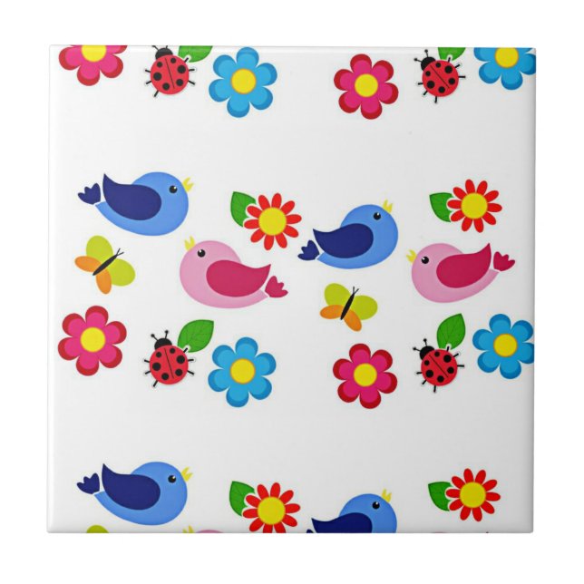 Carreau Oiseaux et fleurs printemps (Devant)