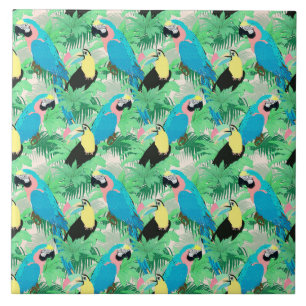 Carreau Oiseaux exotiques modernes et feuillage Design tro