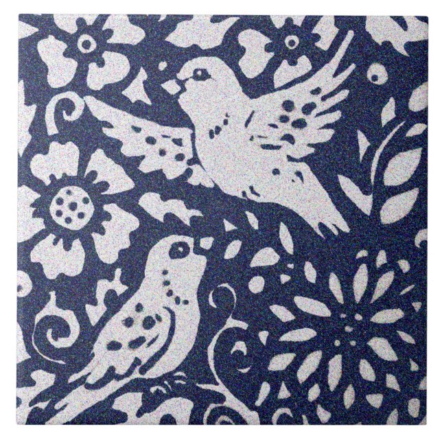 Carreau Oiseaux Gris Bleu Granite Pierre Bois Animal Art (Devant)