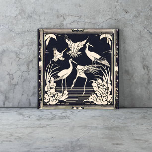 Carreau Oiseaux Grues Noir et Blanc Art Déco Nouveau