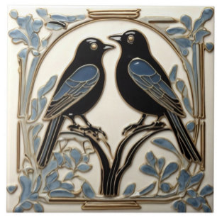 Carreau Oiseaux noirs Art Nouveau Oiseau Art Déco Oiseaux 
