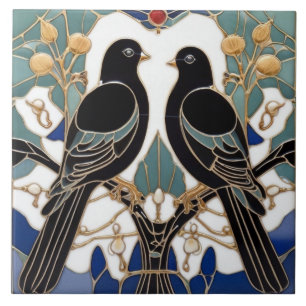 Carreau Oiseaux noirs élégants Art Nouveau Oiseau Art Déco