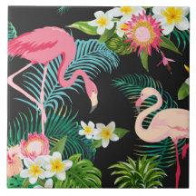 Oiseaux tropicaux Fleurs Flamant rose Paysage aqua