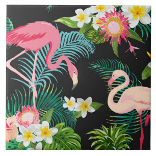 Carreau Oiseaux tropicaux Fleurs Flamant rose Paysage aqua