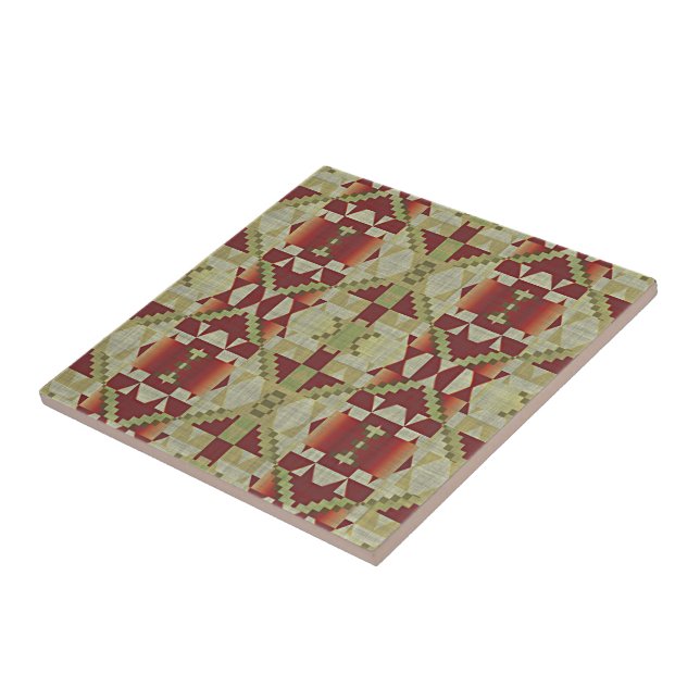 Carreau Olive Green Dark Red Orange Ochre Brown Art tribal (Côté)