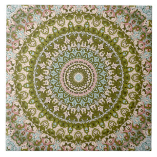 Carreau Olive Green et Pastel Mandala Motif