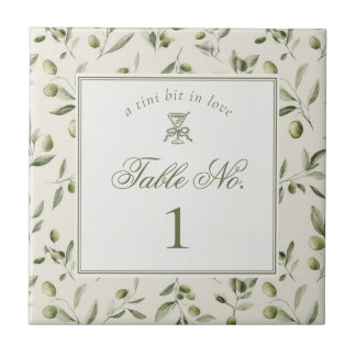 Carreau Olive Martini Green Pattern Wedding Table Number