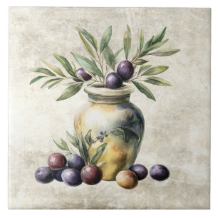 Carreau Olives à l'aquarelle dans un vase à texture fausse