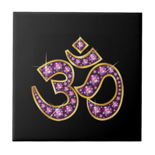 Carreau Om Symbole with "Garnet" Stones