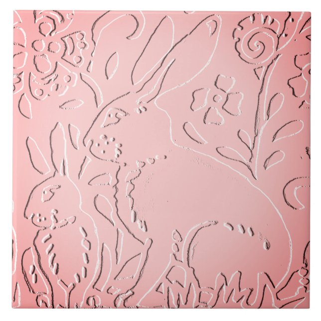 Carreau Ombre rose Lapin Bois Embossés Nature Florale (Devant)