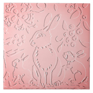 Carreau Ombre rose Lapin Bois Embossés Nature Florale