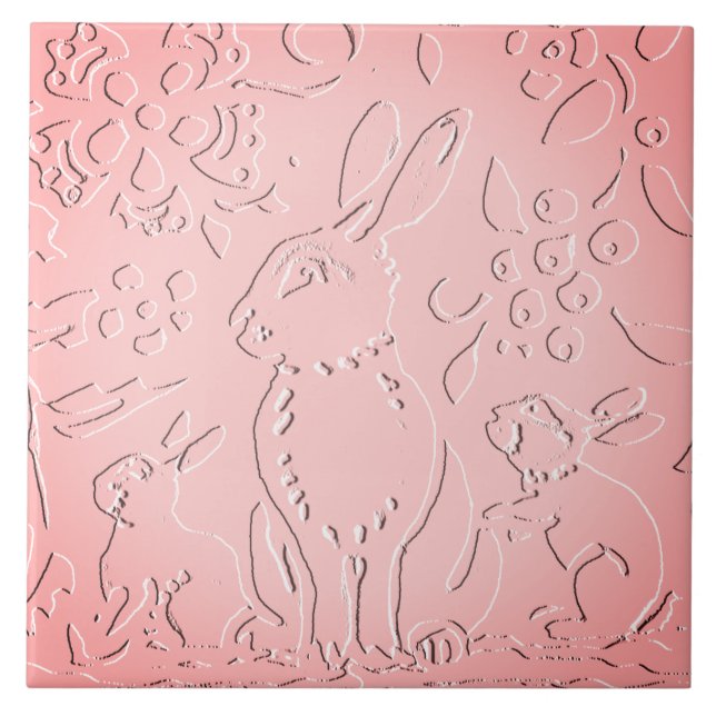 Carreau Ombre rose Lapin Bois Embossés Nature Florale (Devant)