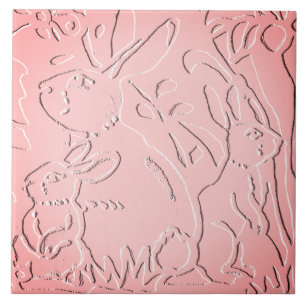 Carreau Ombre rose Lapin Bois Embossés Nature Florale