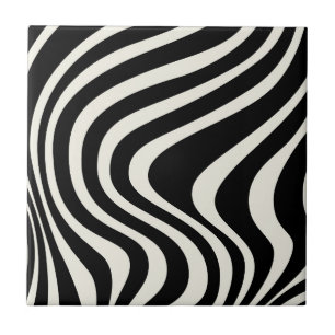 Carreau Ondes de style rétro noir et blanc