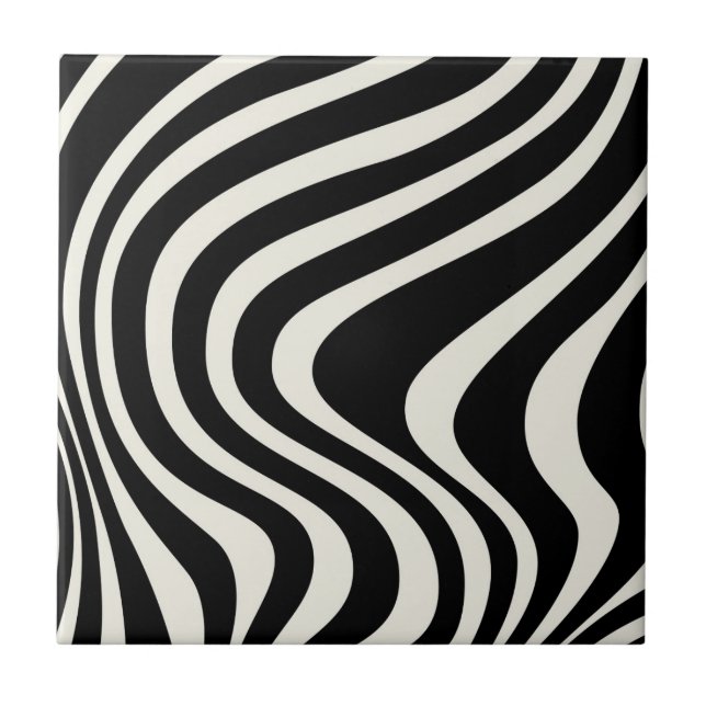 Carreau Ondes de style rétro noir et blanc (Devant)
