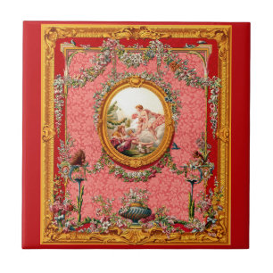 Carreau opulent baroque du XVIIIe siècle famille heureuse