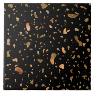Carreau Or en cuivre sur pierre noire du Terrazzo