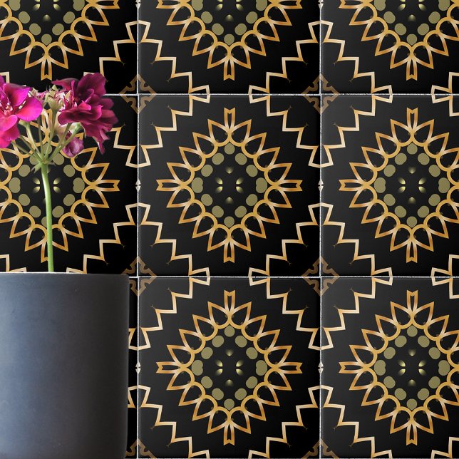 Carreau Or et noir Géométrique Oriental Arabesque (Créateur téléchargé)
