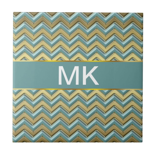 Carreau Or et Turquoise Motif Chevron (Devant)
