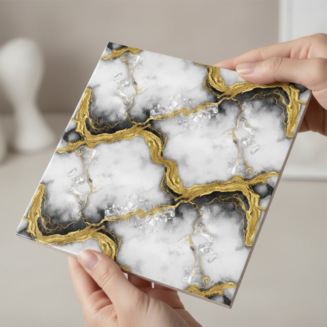 Carreau Or Liquide Luxueux Marbre Blanc Élégant (Créateur téléchargé)