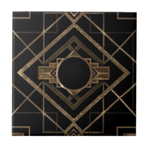 Carreau or, noir, art déco, métallique, motif, vintage, ch