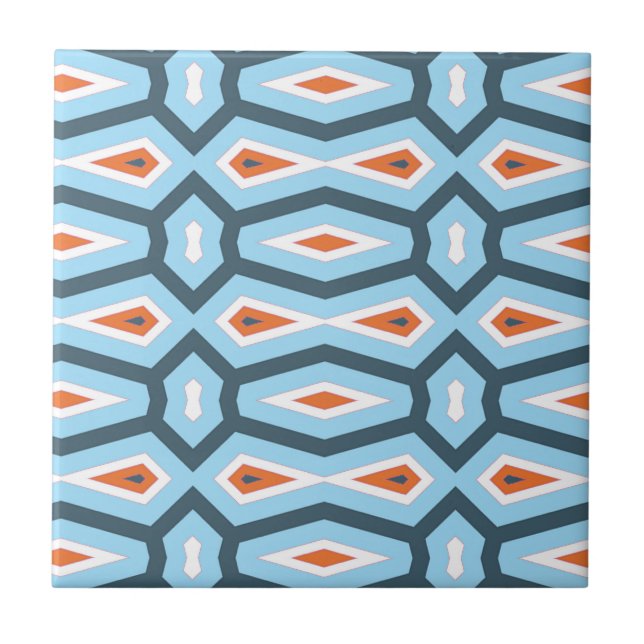 Carreau Orange bleue de motif ethnique d'hexagone (Devant)