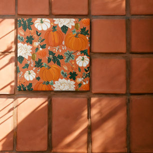 Carreau Orange Boho Citrouille Automne motif floral