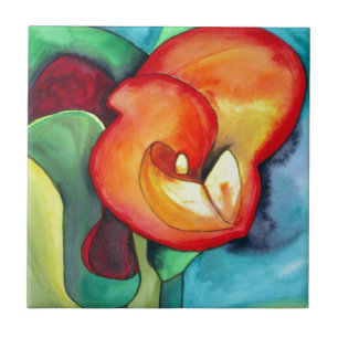 Carreau Orange Canna lily flower original watercolor art