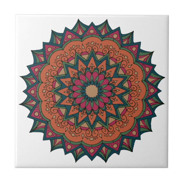 Carreau Orange chaleureux et Mandala rouge (Devant)