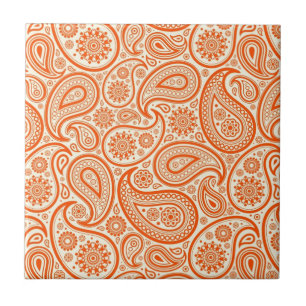 Carreau Orange et blanc Vintage Paisley Damask Patte