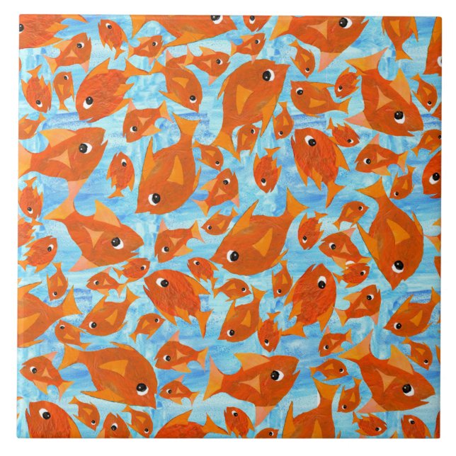Carreau Orange Fun Fish sur Watery Blue Arrière - plan (Devant)