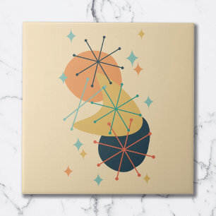 Carreau Orange, Jaune, Abstrait Téal de milieu de siècle