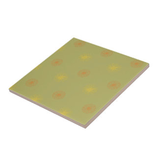 Carreau Orange jaune or motif floral sur le vert de fougèr